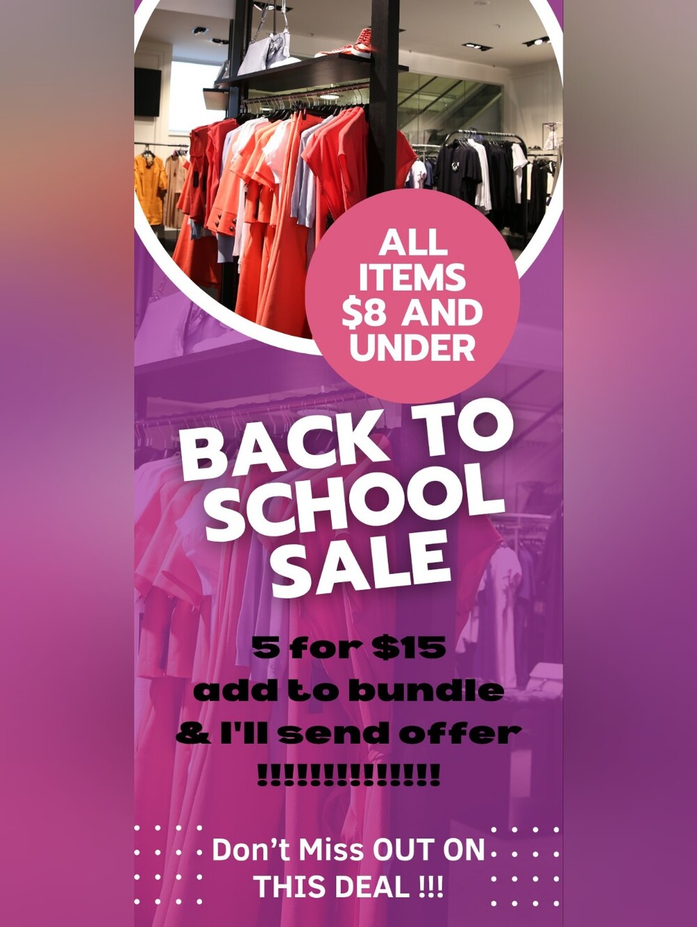 5/$15 --- Back to School Sale